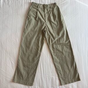 Uniqlo Khaki Green Linen Blend Tucked Wide Pants (Asia size M | US size S)